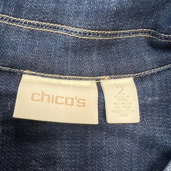 Chicos Long Sleeve Floral Embroidered Applique Denim Jacket Ladies Size 2 / L - Picture 7 of 16